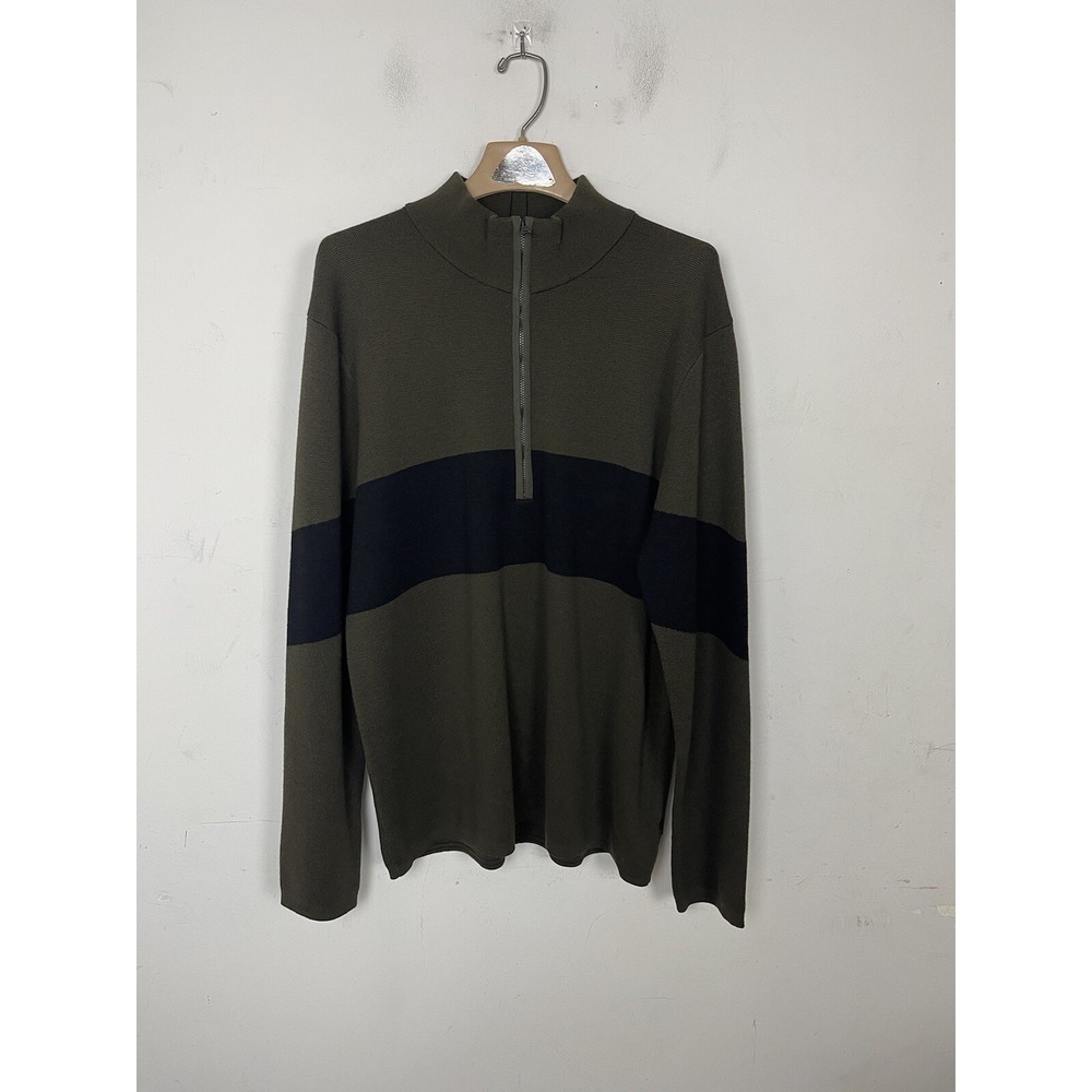 Banana Republic Mens XL Extra Fine Merino Wool Quarter Zip Sweater Olive